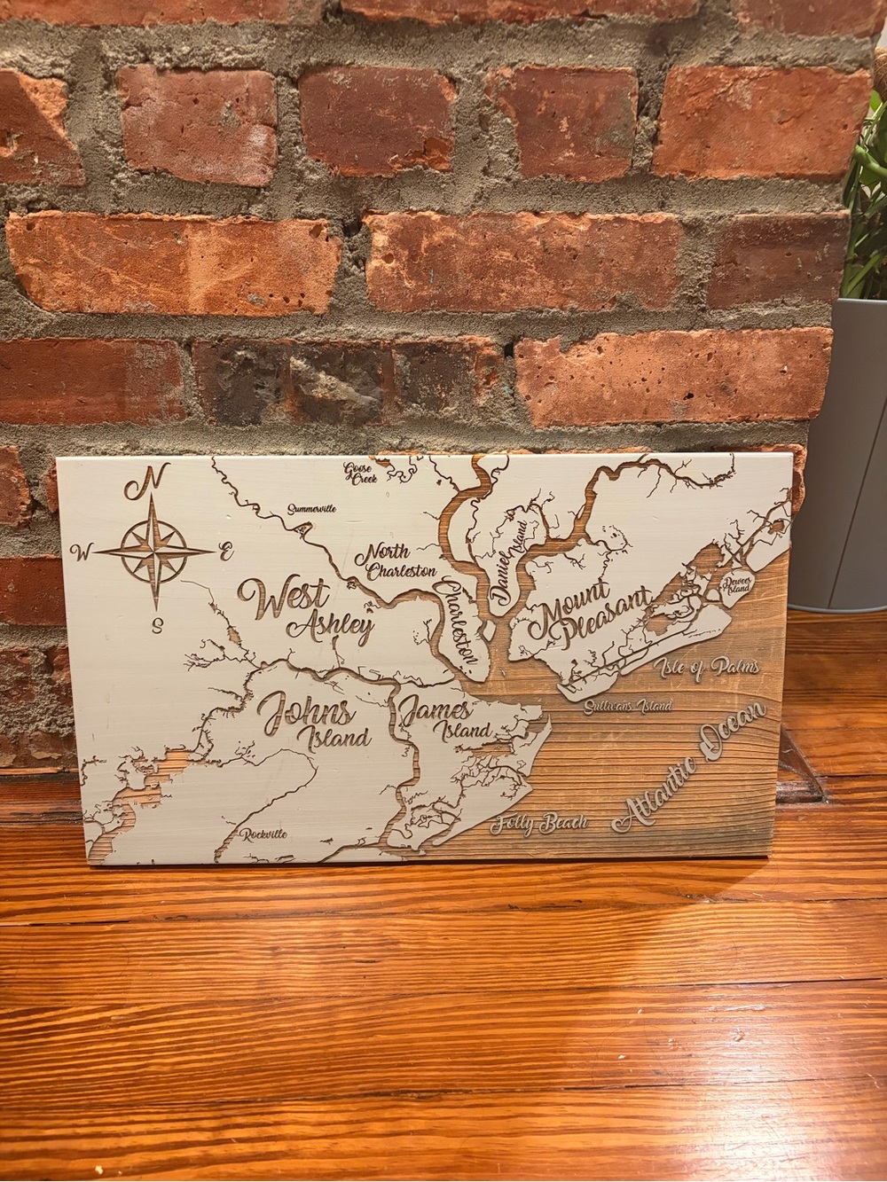 Charleston South Carolina Natural Wood engraved map